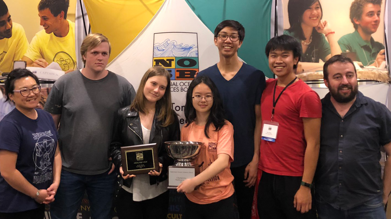 On April 14, 2019, Albany High School took home its second-ever national win at the 22nd Annual National Ocean Sciences Bowl. Students on the championship team included James Hort, Evan Zhong, Nathan Skinner, Maria Fedyk, and Ruby Tang. They were coached by Andy Marsh. 