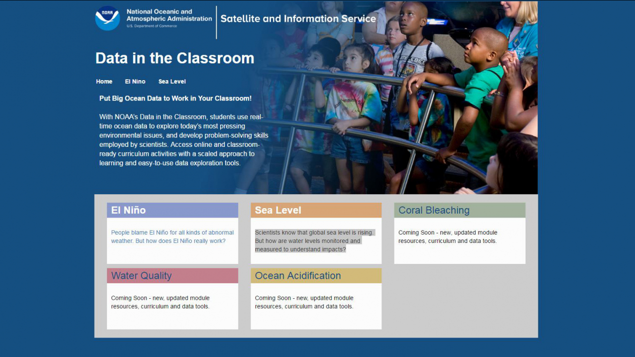 A screenshot of NOAA's Data in the Classroom website.