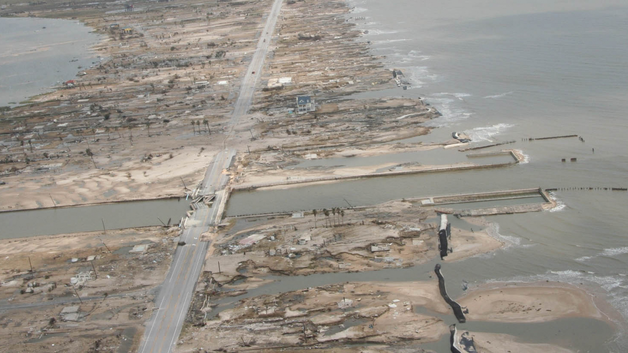 The Bolivar Peninsula of Texas after Hurricane Ike in September 2008.
