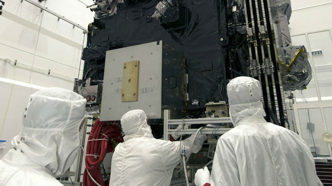 Technicians in the clean room at Astrotech Space Operations in Titusville, Fla. closely inspect and continue working to prepare NOAA's GOES-S for its March 1 launch.
