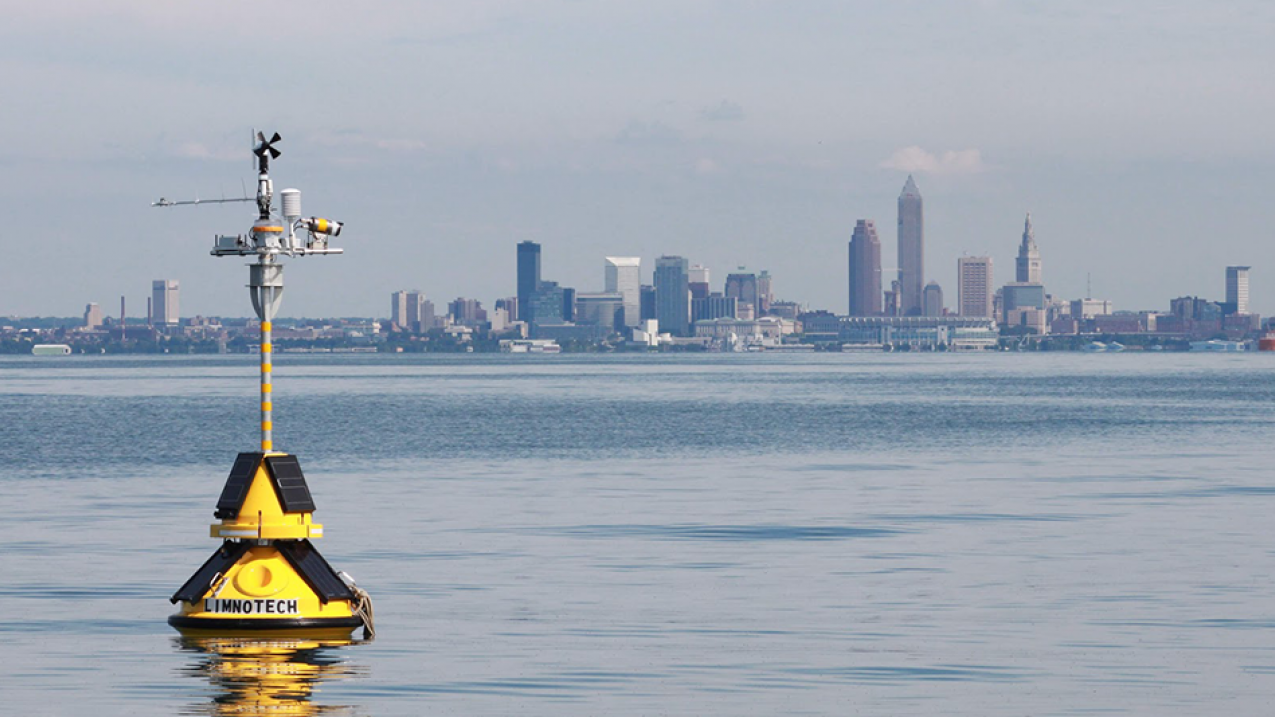 A buoy near the Cleveland Water intake — approximately 3.5 miles off the Cleveland shoreline — gives researchers at NOAA’s Great Lakes Environmental Laboratory the ability to incorporate water temperature, pH, turbidity, dissolved oxygen and other parameters into their Experimental Hypoxia Forecast model. Model results are helping water treatment managers anticipate and respond to changes in lake water quality.