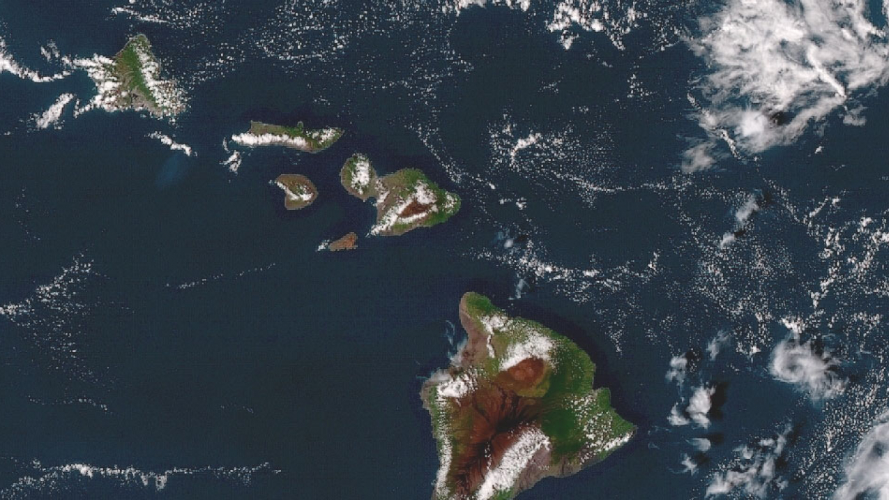 The Hawaiian Islands seen from NOAA's GOES-17 satellite on November 13, 2018. GOES-17 is among NOAA’s next generation of advanced geostationary weather satellites. The spacecraft provides high-quality data coverage of the Pacific Ocean.