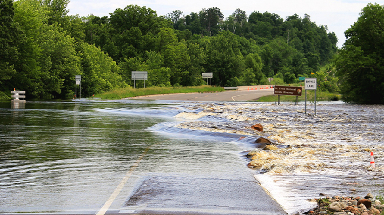Highway 77 flooding in the Saint Croix National Scenic Riverway, 2018.