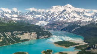 An expansive view of Alaska's Wrangell-St. Elias National Park & Preserve, America's biggest national park, as seen in April 2019. According to NOAA's National Center for Environmental Information, Alaska had its 10th warmest April on record in 2019. 