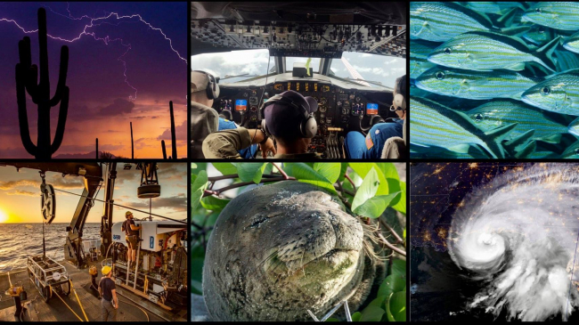 A collage showing NOAA's varied mission areas that celebrates the agency's 50th anniversary in October 2020