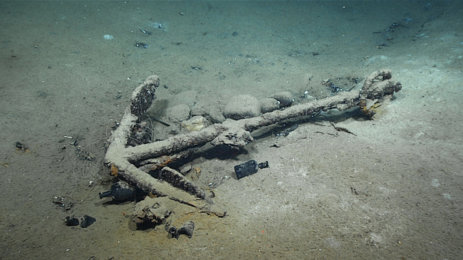 This image of an anchor was taken from the 1836 shipwreck site of brig Industry in the Gulf of Mexico by the NOAA ROV deployed from NOAA Ship Okeanos Explorer on February 25, 2022. 