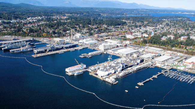 Aerial view of Naval Base Kitsap - Bremerton, Puget Sound Naval Shipyard & Intermediate Maintenance Facility.