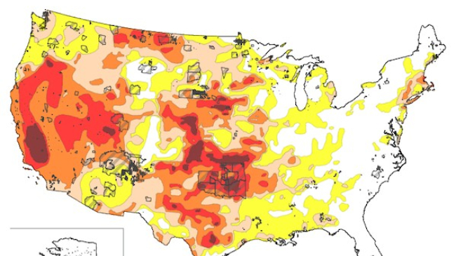 U.S. drought monitor map showing tribal boundaries.