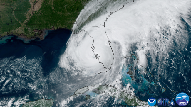 GOES-16 satellite image of Hurricane Ian as it was making landfall in Florida on September 28, 2022.