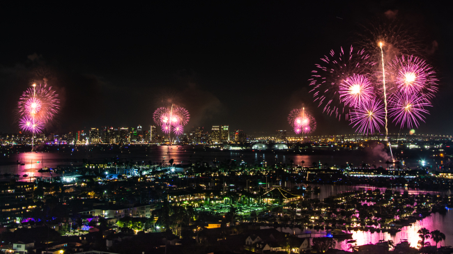 Independence Day fireworks over San Diego Bay in San Diego, California. Getty Images/Anthony Mance
