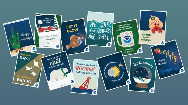 An array of NOAA-themed holiday cards.