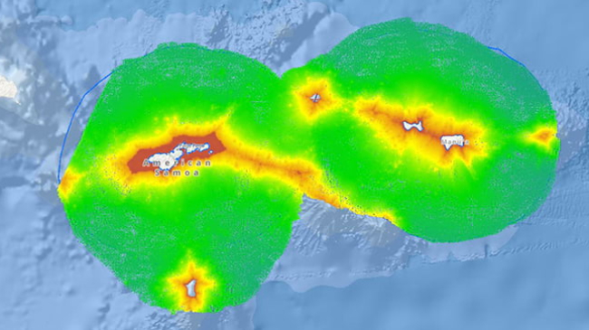 bathymetric information collected around American Samoa, Ofu and Olosega Islands, Taʻū Island, and Rose Island during the 2023 survey season