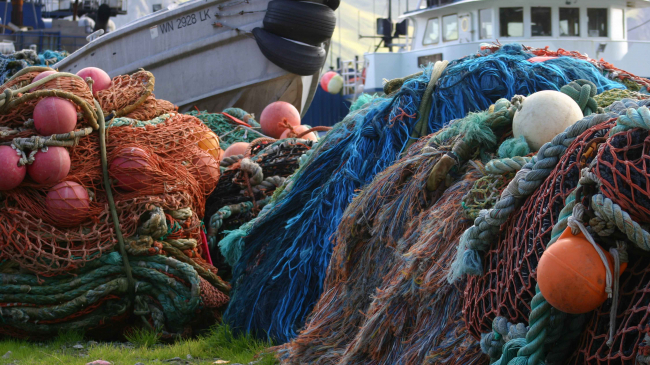 A colorful pile of fishing nets.