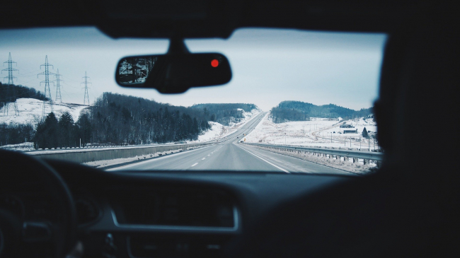 Winter landscape seen from a car.