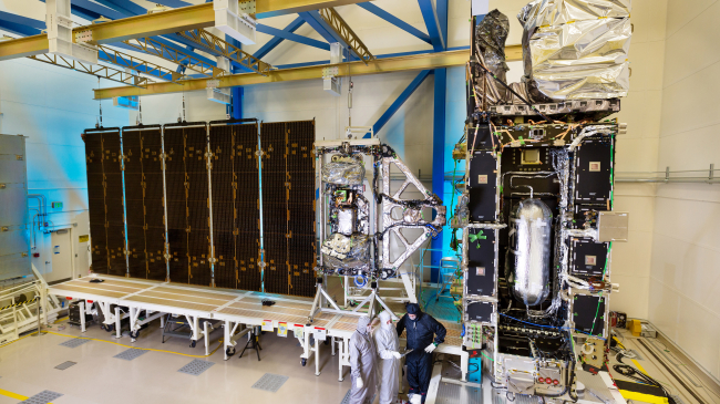 The assembled and integrated GOES-R satellite in the clean room, May 2015.