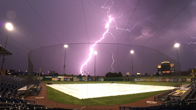 Lightning strikes Citibank Ballpark in Midland, Texas. 

