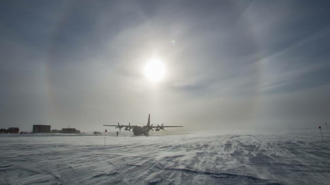 This aircraft at the South Pole Observatory was the final flight out for scientists leaving ahead of winter in Antarctica. February 16, 2018.