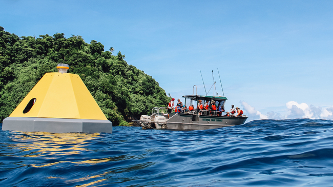 NOAA, the National Park Service and other partners launched a new buoy to measure ocean carbon dioxide concentrations and other data in Fagatele Bay in the National Marine Sanctuary of American Samoa. 