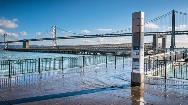 Californians living on the coast may be used to seeing so-called "King Tides," a regular phenomenon where high tides are higher than normal on certain days of the year. Shown here: Embarcadero Waterfront in San Francisco, California