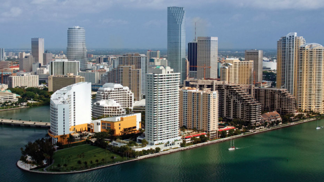 A view of the downtown Miami coastline.