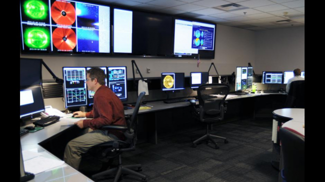 The view inside NOAA's Space Weather Prediction Center, the nation's official civilian source of space weather forecasts, advisories, watches and warnings.