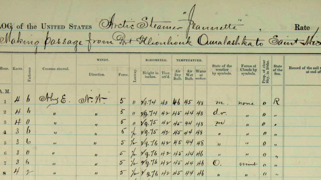Logbook page from the Arctic Steamer Jeannette