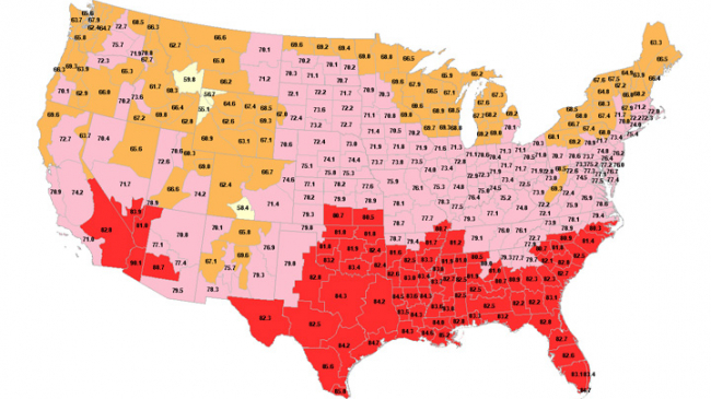 A US map showing the Climate at a Glance web interface on the NCEI website.  