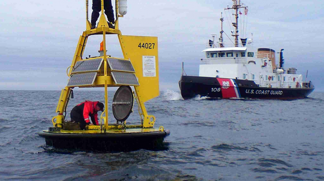 The buoy shown here is one of 103 weather buoys operated and maintained by NOAA's National Data Buoy Center.