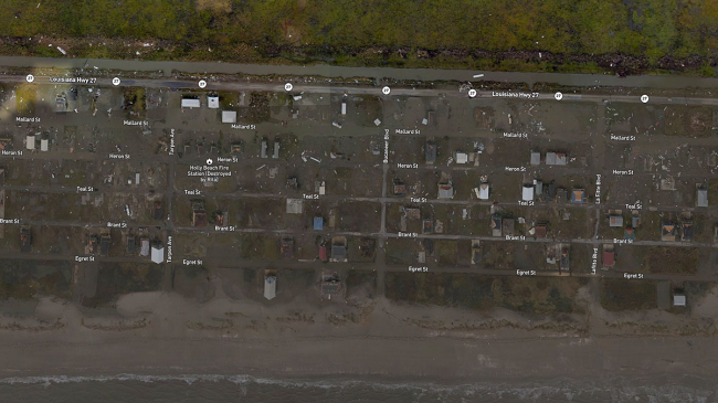 Aerial image from NOAA damage assessment flight over the area near Holly Beach, Louisiana. NOAA's King Air is surveying damage from Hurricane Laura. Image taken August 28, 2020.