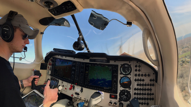 Paolo Wilczak, a pilot with Scientific Aviation, flies an air sampling mission over Groton, Connecticut, as part of the East Coast Outflow Experiment on April 25, 2020. Scientific Aviation is helping NOAA collect air samples for this research project.
