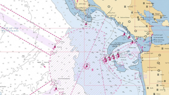 This image shows what the NOAA Custom Chart looks like for the area near San Francisco, California. With this free online tool, it's easy to zoom in and explore this region, or any area covered by NOAA's 3.2 million square nautical miles of charts. And once you find what you're looking for, it's just as easy to download a printable digital copy.