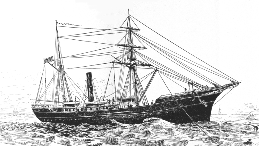 A drawing of the ship, Albatross, dredging in the ocean.