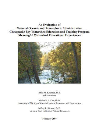 The cover photo of Kraemer et al.’s “An evaluation of National Oceanic and Atmospheric Administration Chesapeake Bay Watershed Education and Training Program Meaningful Watershed Educational Experiences.”