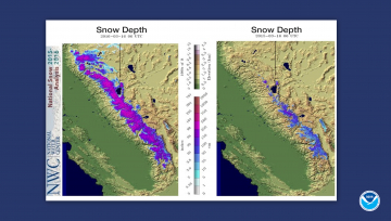 California snow depth on March 16, 2016 vs. March 16, 2015.
