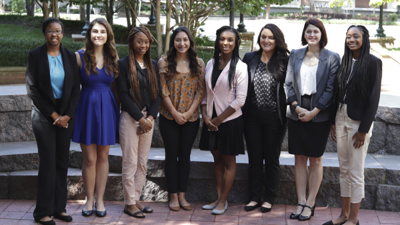 2018 EPP/MSI undergraduate scholars (left to right): India Oliver, Gina Selig, Jendahye Antoine, Analyssa Hernandez, Taylor Miller, Annalise Guthrie, Delaena Stephens and Janelle Layton.