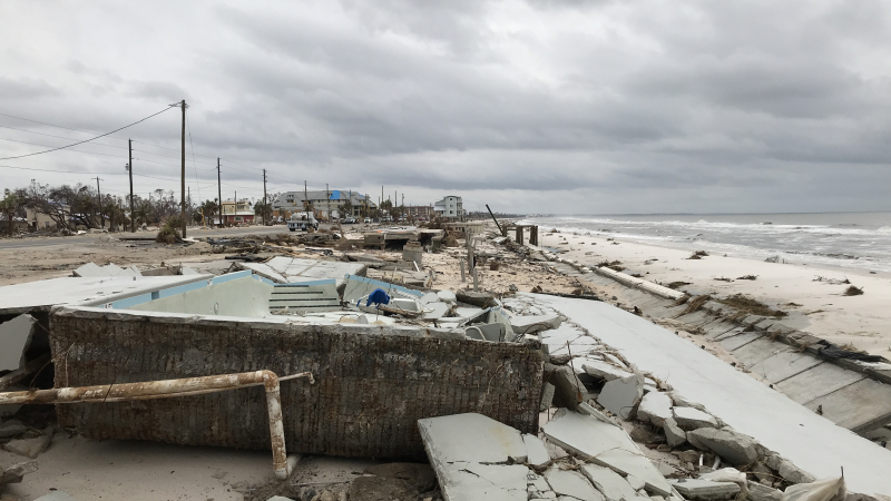 Hurricane Michael’s storm surge was so strong, it pulled apart this in-ground swimming pool along Mexico Beach, Florida, on Nov. 2, 2018.
