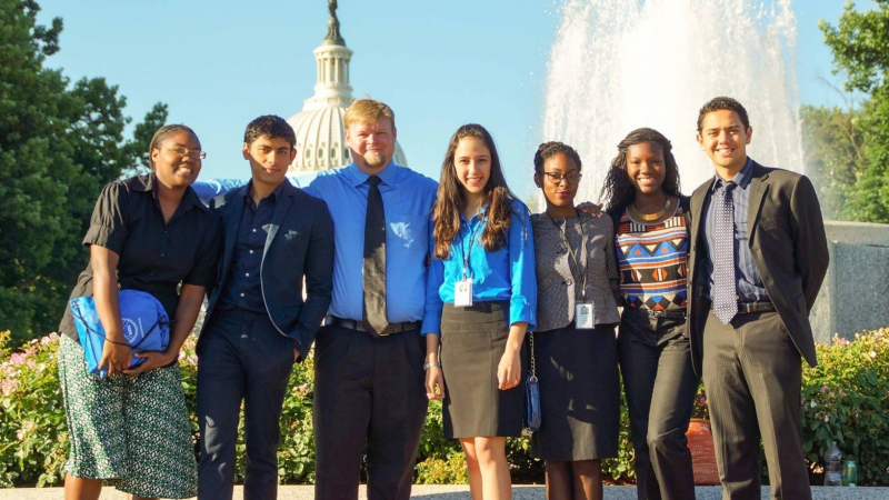 During Presentation Week, several members of the Educational Partnership Program Undergraduate Scholarship class that will graduate in 2015 visited Capitol Hill. (Left to right- Tiffany Barber, Ahsin Shabber, Kevin McCarty, Kelly Nunez, Chante Vines, Jamila Tull and Lawrence Walsh