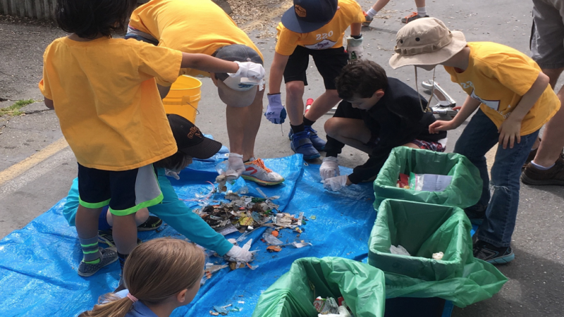 Students at Lafayette Elementary School in Lafayette, California, conducted a trash audit on campus to determine which waste items were most commonly found on their school playground.