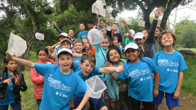 Ocean Guardian School students from Adams Elementary School in Santa Barbara, California, explore a local watershed to understand the macroinvertebrate community and the water quality that ultimately leads downstream to the ocean.