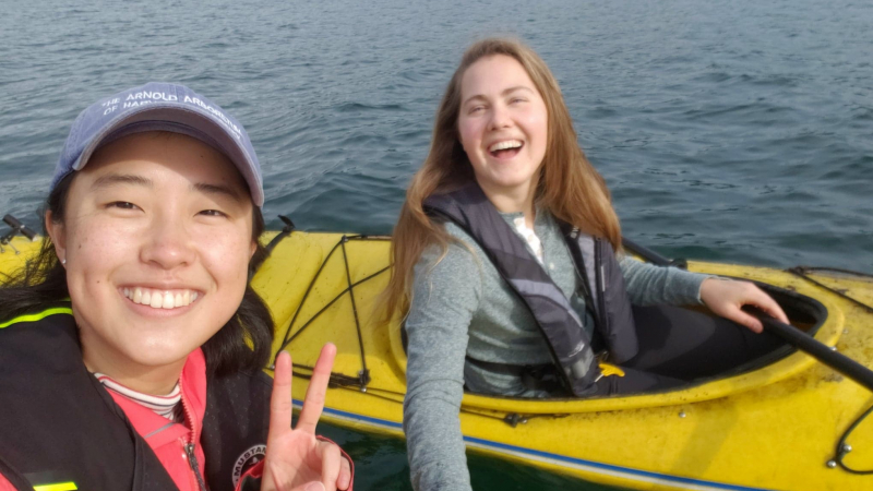 2017 Hollings alumni Ashley Bang (front) and Lizzy Ashley (back) became fast friends during their Hollings Scholarship. They reconnected in person in early 2020, prior to the COVID-19 pandemic, and Lizzy gave Ashley a kayak tour of Orcas Island in Washington where she was working.