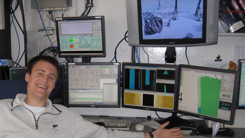 Damian Manda, a NOAA Hollings Scholarship alumnus, completed his summer internship in 2009 on the NOAA Ship Fairweather in Alaska, where he worked on an ocean mapping project.