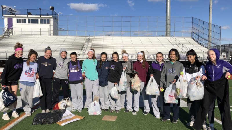 During the 2018-2019 school year, a girls’ lacrosse team at Chantilly High School in Virginia collected recyclables and worked to reduce waste in the school stadium where many recyclables were previously not discarded properly.