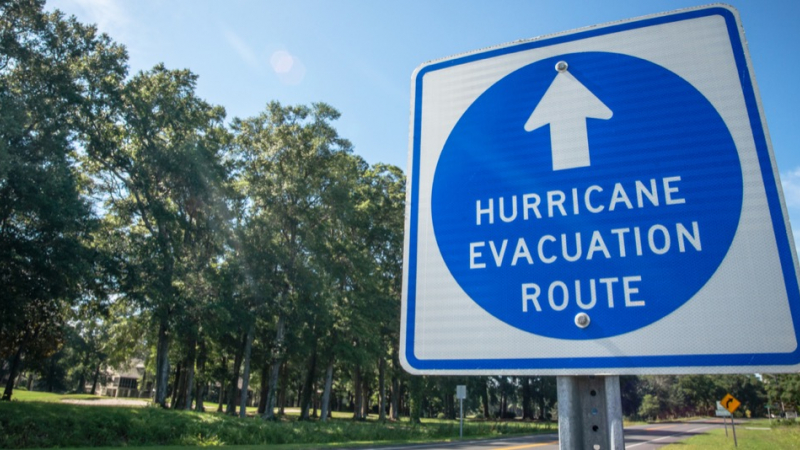 Hurricane emergency route sign. 