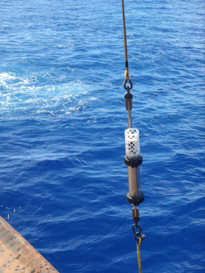 Hydrophone being lowered into the Challenger Deep trough in the Mariana Trench in 2015.