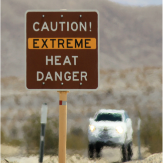 Image of danger sign warning of extreme heat. 