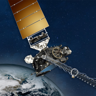 GOES-R Series satellite illustration orbiting earth