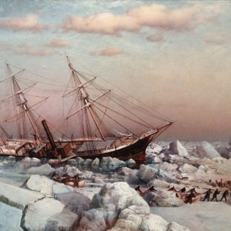 This painting by James Gale Tyler depicts the crew of the USS Jeanette abandoning ship in 1881 after more than a year trapped in Arctic ice. Barometric pressure observations from the ship's log comprise some of the data used to reconstruct global weather in the updated 20th Century Reanalysis dataset released by NOAA on Oct 9, 2019. [This public domain image can be found on Wikipedia at https://bit.ly/30WwNcV]