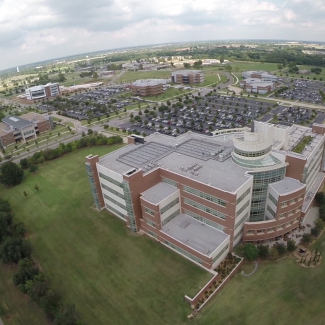 Aerial shot of NOAA's National Weather Center located on the campus of University of Oklahoma