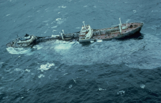 MV Argo Merchant grounds off the coast of Massachusetts in 1976. The incident demonstrated the need for coordinated scientific response to oil and hazardous material spills in our nation’s waters. 